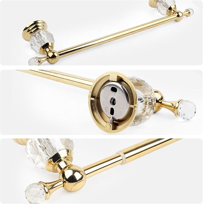 Wall Mounted Polished Gold Towel Bar,Crystal Towel Holder Adjustable Towel Rack Expandable Rail Bathroom Accessories