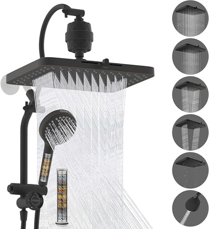 Hibbent 5-spray Dual Filtered Rainfall Shower Head with 10 Spray Handheld | High Pressure 13'' Showerhead Combo, Easy Reach 4-way Diverter Arm with Pause Mode, 71'' Hose & Holder, Oil-Rubbed Bronze