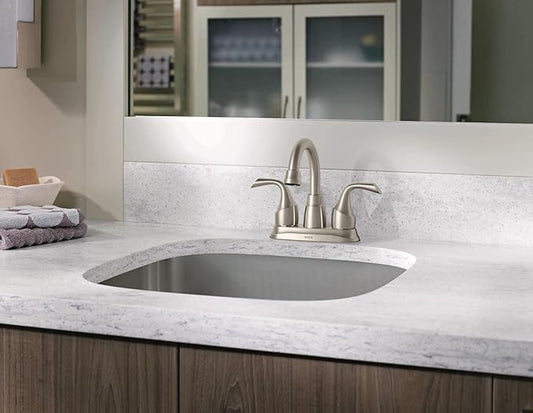 Moen Idora Spot Resist Brushed Nickel Two-Handle Centerset Bathroom Sink Faucet with Drain Assembly, 84115SRN
