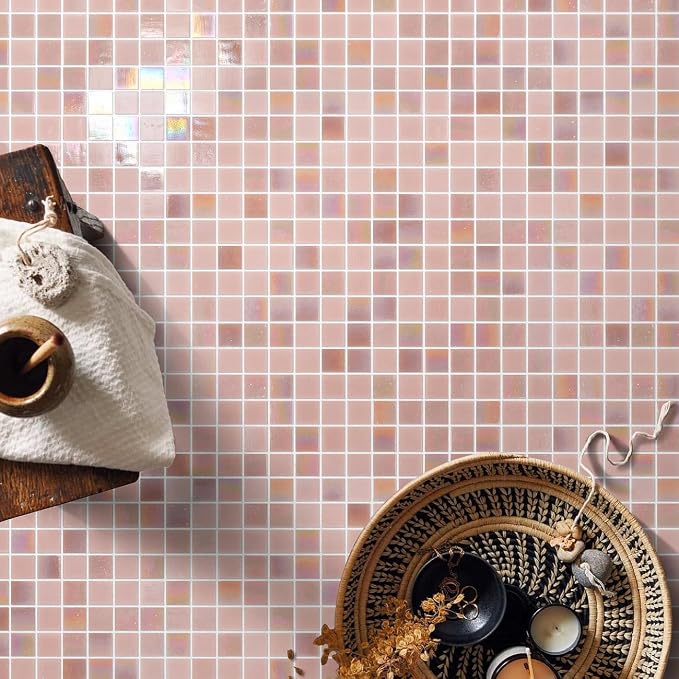 11.5sq.ft Pink Mosaic Glass Mosaic Tile for Bathroom, Pool, Backsplash | Waterproof Wall & Floor Tile. Heat & frost resistant outdoors, steam Areas, Fireplace, Restaurants, Hotels, Laundry, 10pcs.