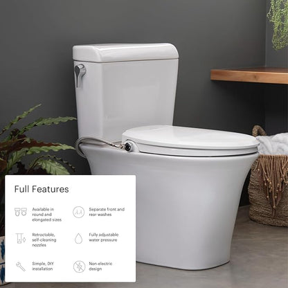 Brondell Bidet Toilet Seat Non-Electric Swash Seat, Fits Round Toilets, White – Dual Nozzle System, Ambient Water Temperature – Bidet with Easy Installation