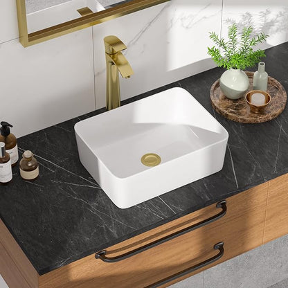 Vessel Sink 16"W x12"D Rectangle Bathroom Sink Above Counter | White Porcelain Ceramic Modern Vessel Sinks Vanity Art Basin for Bathroom Countertop