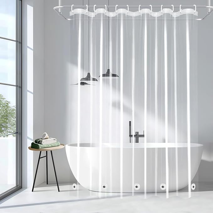EurCross Shower Curtain Liner with 5 Bottom Magnets,BPA-Free 9G PEVA Clear Shower Liner for Bathtub, PVC-Free Premium See-Through Plastic Shower Curtain for Bathroom 72x72 inch,Waterproof