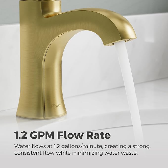 Pfister Vaneri Bathroom Sink Faucet, Single Control, 1-Handle, Single Hole, NSF Certified, Brushed Gold Finish, LF042VRIBG