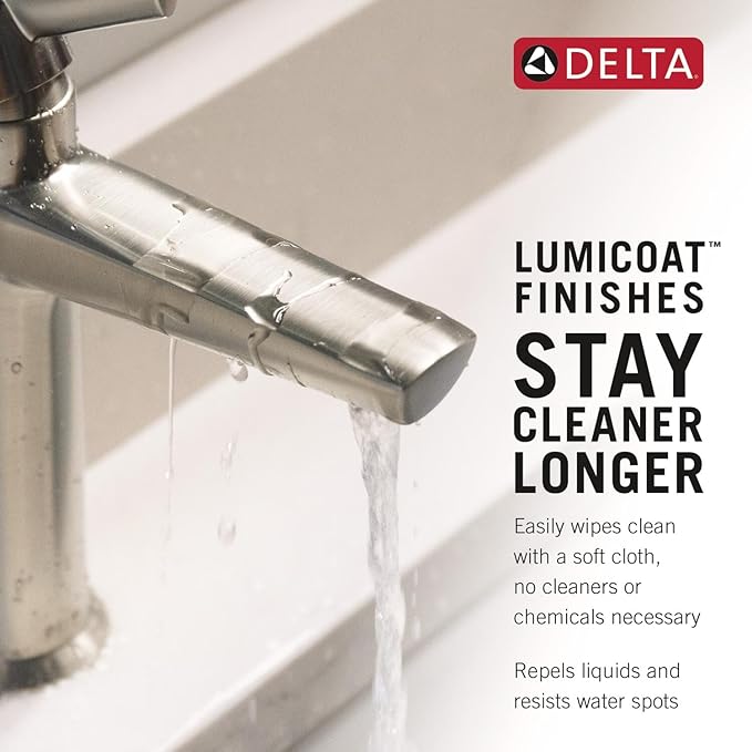 Delta Bonacci Polished Nickel Bathroom Faucet 1 Hole, Single Hole Bathroom Sink Faucet for Vanity, Metal Push-Pop Drain Assembly, Lumicoat Polished Nickel 545-PN-PR-DST
