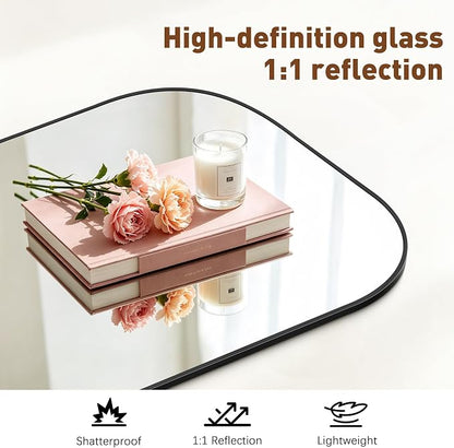 YIROMAN Bathroom Mirrors for Over Sink,16"x24" Black Bathroom Vanity Mirror | Thin Brushed Aluminum Frame,HD tempered glass, Rounded & Right-angle Corners,Sink,Entryway,Bedroom