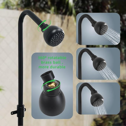 Outdoor Shower Kit Dual Handle Extendable Exposed Pipe Outdoor Shower Fixtures System with ABS Showerhead Solid Brass 4 Inch Center Mix Valve Matte Black
