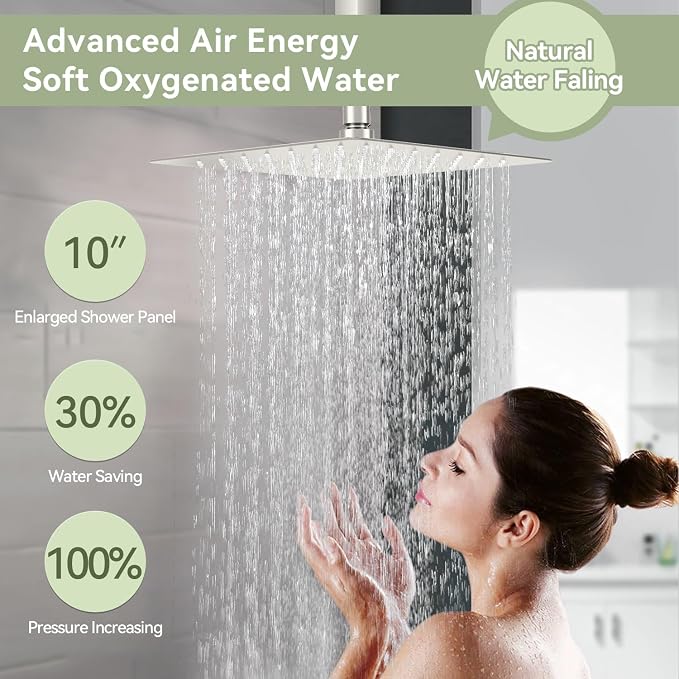 Shower Faucet Set Brushed Nickel Shower System,Bostingner Five Function Diverter Shower Faucet with 2 in 1 Handheld,10'' Ceiling Mount and 6’‘ Wall Mount Shower Head Rainfall Shower Set with Valve