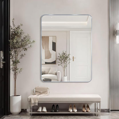 Bathroom Mirror for Wall, 30"x40" Black Bathroom Mirror for Over Sink, Shatterproof Tempered Glass Vanity Mirror with Anti-Rust Aluminum Alloy Frame, Hang Horizontally or Vertically, Silver