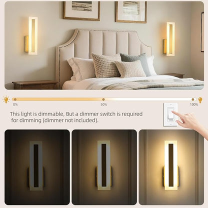 Hardwired Wall Sconces Set of 2 Dimmable Modern Gold LED Wall Light | 14Inch Modern Bathroom Vanity Light 3000K 3500K 4000K 5000K 6000K, Indoor Wall Lights for Bedroom, Living Room,Hallway