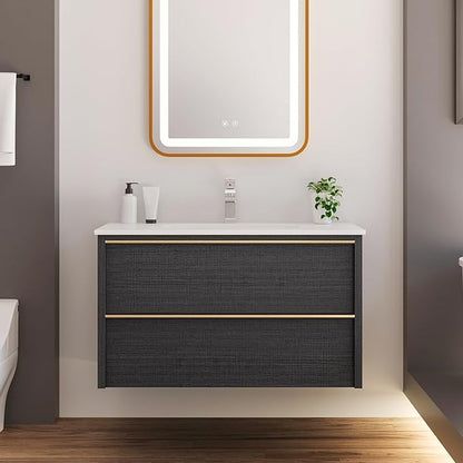 Floating Bathroom Vanity with Sink Wall Mounted Cabinet with 2 Soft-Close Drawers, Moisture-Resistant MDF,Large Storage for Small Space (Gray 36")
