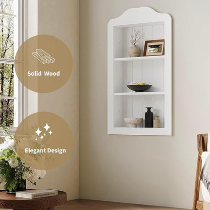 CJL 14'' x 24'' Victorian Recessed Medicine Cabinet, Solid Wood in-Wall Bathroom Cabinet, Wall Niche Shelf, 3-Tier, No MDF, White