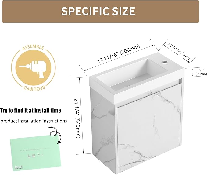 20 Inch Freestanding Bathroom Vanity, 20'' Floor Stand Bathroom Vanity with Sink, Single Sink Cabinet Combo, Modern Storage Cabinet, with Soft Closing Door, 07520CWW