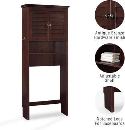 Crosley Furniture Lydia Over The Toilet Storage Cabinet and Bathroom Organizer with Hooks and Shelves, Espresso