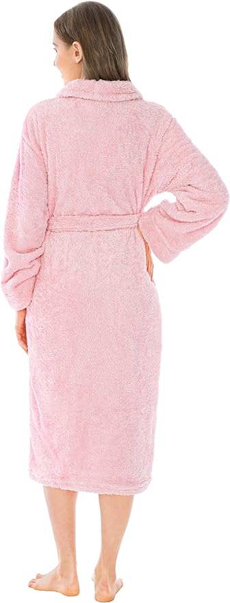 PAVILIA Premium Womens Plush Soft Robe, Fluffy Warm Fleece Sherpa Bathrobe | 260 GSM Shaggy Microfiber, Long Housecoat for Spa Shower Home College Dorm Lounging, Cozy Christmas Holiday Gift for Her