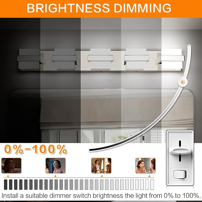 SOLFART Chrome 5 Light Bathroom Vanity Lights Over Mirror, Modern Chrome Bathroom Light Fixtures LED Lights Dimmable