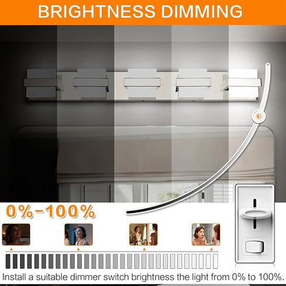 SOLFART Chrome 5 Light Bathroom Vanity Lights Over Mirror, Modern Chrome Bathroom Light Fixtures LED Lights Dimmable