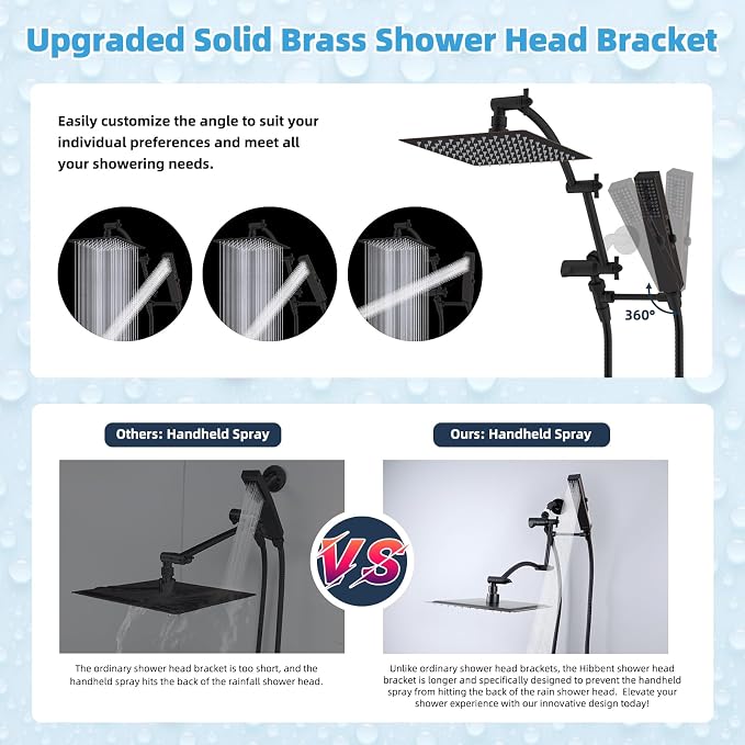 Hibbent All Metal CUPC Certified 8'' Rain Shower Head, Dual Shower Head Combo, High Pressure Handheld 4 Sprays Shower Wand, 16'' Adjustable Extension Arm, 71'' Hose, Shower Holder, Oil Rubbed Bronze