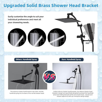 Hibbent All Metal CUPC Certified 8'' Rain Shower Head, Dual Shower Head Combo, High Pressure Handheld 4 Sprays Shower Wand, 16'' Adjustable Extension Arm, 71'' Hose, Shower Holder, Oil Rubbed Bronze