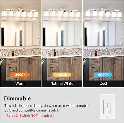 FonmYim Brushed Nickel Bathroom Light Fixtures Vanity Lights Over Mirror | Modern 6-Light lighting fixtures for bathroom with Milky White Frosted Glass Shades, E26 Socket (Bulbs Not Included)