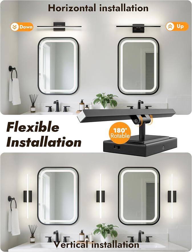 24 Inch Modern Bathroom Light Fixture, 14W 5CCT Dimmable LED Black Bathroom Vanity Lights Over Mirror, Vanity Lights for Bathrooms Restroom Mirror- ETL Certified
