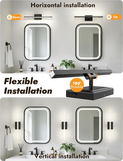 24 Inch Modern Bathroom Light Fixture, 14W 5CCT Dimmable LED Black Bathroom Vanity Lights Over Mirror, Vanity Lights for Bathrooms Restroom Mirror- ETL Certified