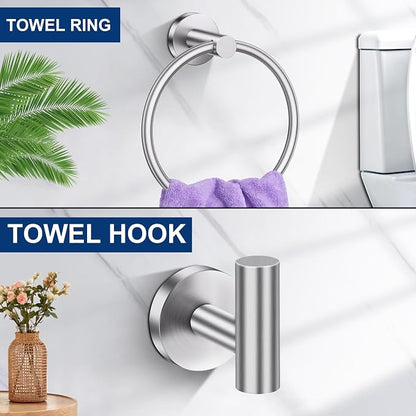 5 Pieces Bathroom Hardware Accessories Set Brushed Nickel, 24Inch Round Towel Racks Set for Bathroom, SUS304 Stainless Steel Towel Bar Set,Toilet Paper Holder with Shelf Wall Mounted