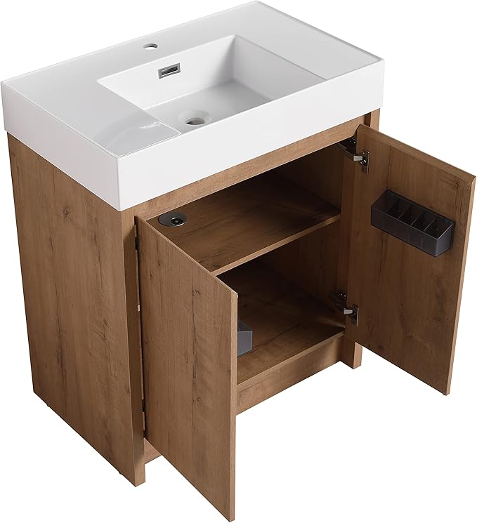 30'' Freestanding Bathroom Vanity, 30 Inch Floor Stand Bathroom Vanity with Sink, Single Resin Sink Cabinet Set, Modern Storage Cabinet, with Soft Closing Door, 03630IMO+30120MMO