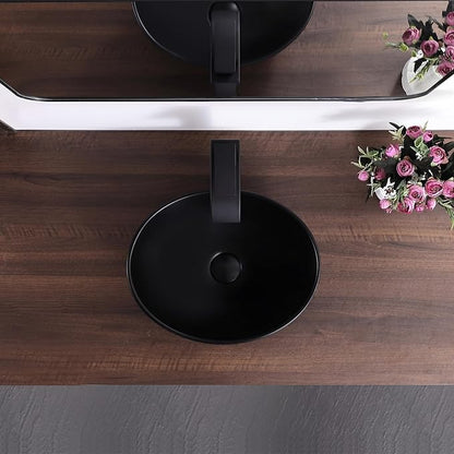 Oval Vessel Sink 16" x 13" Countertop Bathroom Sinks Modern Egg Shape Above Counter Matte Black Ceramic Small Sink Vessel Sinks for Bathrooms