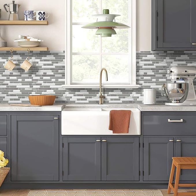 STICKGOO Thicker Design Peel and Stick Tile Backsplash, 12”×12”Stick on Backsplash for Kitchen, Self Adhesive Tile for Kitchen Backsplash and Bathroom(10 Sheets, Gray)