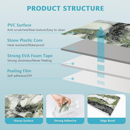 Vamos Tile 100-Piece Glossy Ice Green Peel and Stick Backsplash Tile,3''x6'' PVC Subway Tile with White Grout,Stick on Backsplash for Kitchen/Bathroom/Fireplace
