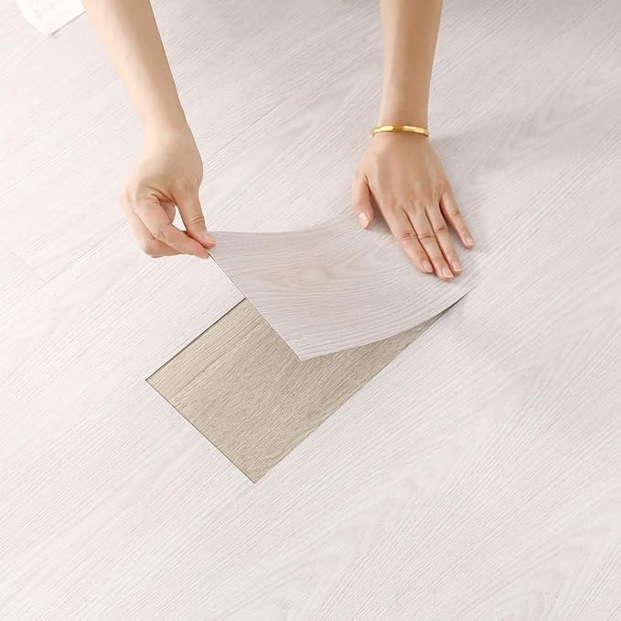 Hilarious Peel and Stick Vinyl Floor Tiles White Wood 36 PCS 54 Sq.Ft Waterproof Stick On Flooring Self-Adhesive Stick on Tiles Floor for Bathroom Kitchen Living Room RV Vinyl Flooring Planks Easy DIY