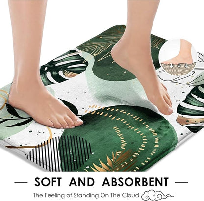 Bathroom Sets with Shower Curtain and Rugs, 4 Pcs, Boho Sage Green | Abstract Mid Century Plant Bathroom Decor Set with Toilet Lid Cover, Non-Slip Bath Mats and Accessories 12 Hooks