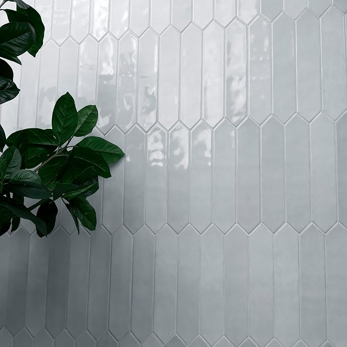 M S International Renzo Sky Glossy Ceramic Picket Wall Tile for Bathroom, Kitchen Backsplash, Accent, and Shower - Sample
