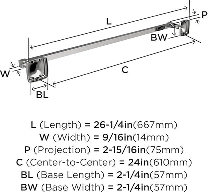 Amerock BH3609426 | Chrome Towel Bar | 24 in (610 mm) Towel Rack | Stature | Bathroom Towel Holder | Bathroom Hardware | Bath Accessories