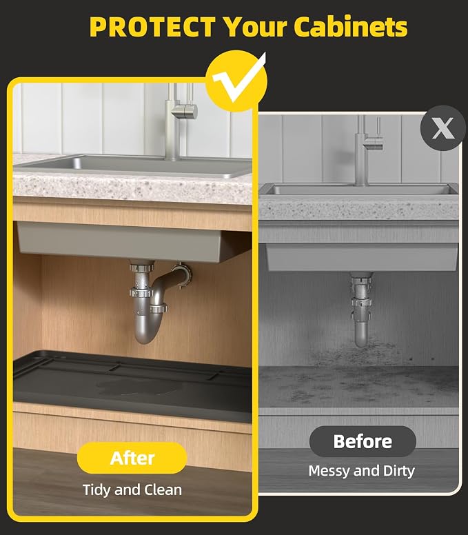 Under Sink Mats for Kitchen Waterproof 34"x22",Black | Cut to Fit Design for Various Sizes, Leak-Proof Cabinet Protection,Durable Silicone Material,Versatile Home Use