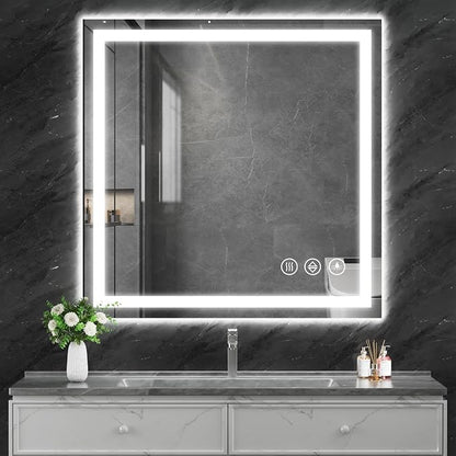 Koonmi 36x36 LED Bathroom Mirror, Shatterproof Mirror with Light | 90CRI Vanity Mirror with Anti-fog Backlit + Front Lit, 3 Color, Easy Install for Bathroom Hotel (IP65)