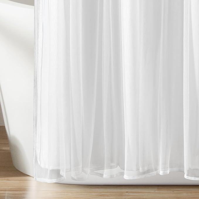 Lush Decor Tulle Skirt Colorblock Shower Curtain Single 72" W x 72" L Light Gray & White - Fabric Shower Curtains for Bathroom - Cute Bathroom Curtain
