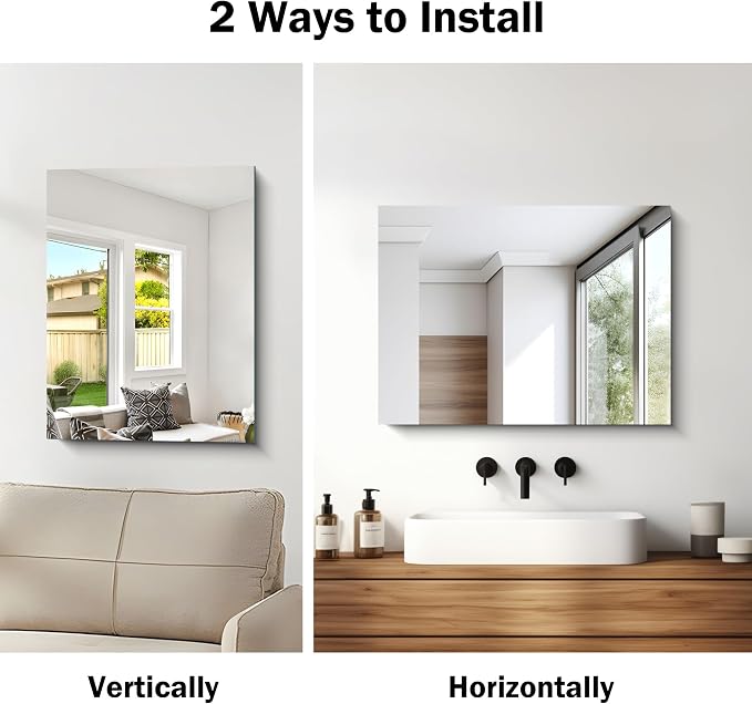 CILIBER Frameless Mirror, 18x24 Mirrors for Wall, Rectangle Bathroom Mirror for Over Sink, 18 inch Vanity Mirror with Polished Edge, 3mm Tempered Glass, Hangs Horizontally or Vertically