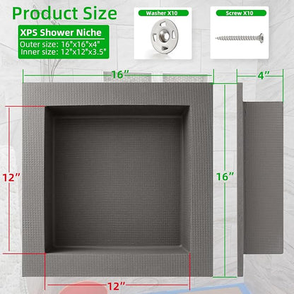 Shower Niche Insert Tile Ready 12"x12",Embedded Size 13"x13",Depth 4" | Niche for Shower Wall,Waterproof Ready to Tile Niches Single Recessed Shower Shelf for Bathroom Renovation/Soap Storage