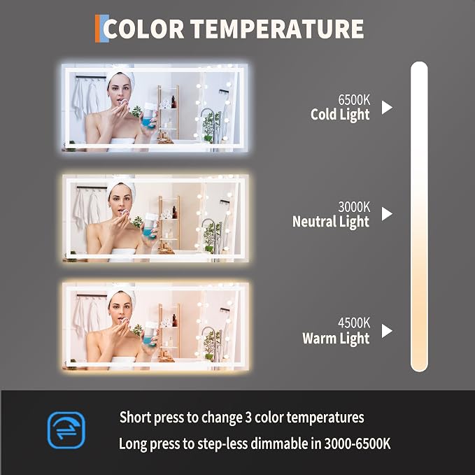 GarveeHome 60x30 LED Bathroom Mirror with Lights, Dimmable, Anti-Fog, Backlit + Front Lit, Lighted Bathroom Vanity Mirror for Wall, Memory Function, Tempered Glass, Shatter-Proof (Horizontal/Vertical)