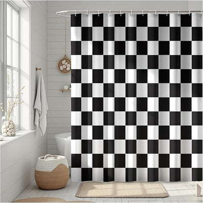 Checkered Shower Curtain, Classic Minimalist Black and White Checkerboard Design, Waterproof Polyester Fabric Shower Curtains Sets with Hooks for Bathroom 72x72 Inches