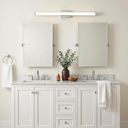 URSOLA 48" Modern LED Bathroom Light Fixtures, Chrome 3CCT Dimmable Bathroom Vanity Light Over Mirror, Bathroom Vanity Bath Bar Lights with Double Layer Acrylic Shade