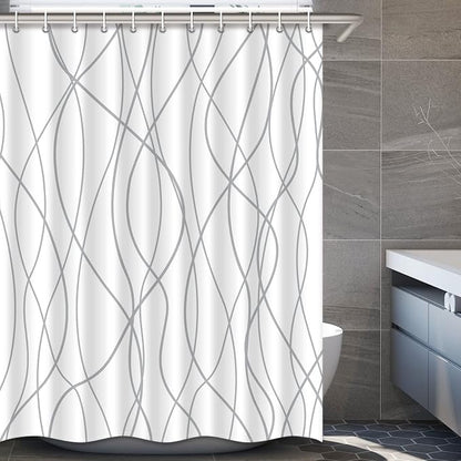 Striped Shower Curtain for Bathroom, Grey White, 72" W x 78" L | with Hooks, Modern Hotel Style, Water Repellent, Washable, Weighted Hem