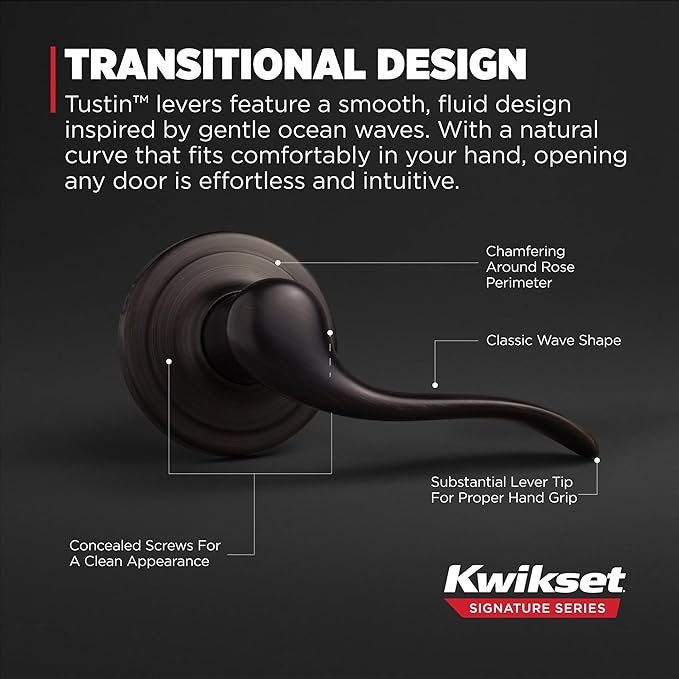 Kwikset Tustin Interior Passage Door Handle, Lever For Closet and Hallway Doors, Reversible Non-Locking Handle Lever, Venetian Bronze, with Microban Protection