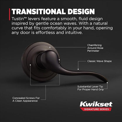 Kwikset Tustin Interior Passage Door Handle, Lever For Closet and Hallway Doors, Reversible Non-Locking Handle Lever, Venetian Bronze, with Microban Protection