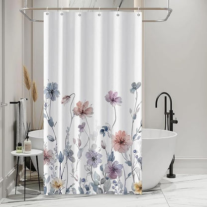 AWERT Wildflower Stall Shower Curtain for Bathroom Watercolor Floral Half Size Shower Curtain with Hooks Waterproof Flower Printing Fabric Bathroom 36x72inch