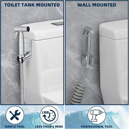 Stainless Steel Toilet Bidet Sprayer Head,Brushed Nickel | for Toilet,personal hygiene cleaning, bathroom cleaning, pet bathing,G1/2 interface.