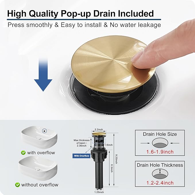 Gold Bathroom Faucet Single Handle, Brass Waterfall Bathroom Faucet, 4 Inch Bathroom Faucets 1 Hole or 3 Holes Bathroom Sink Faucets with Deck Plate & Pop-Up Drain for Public Sinks No Splashing