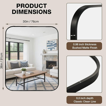 30"x36" Bathroom Mirrors for Over Sink, Matte Black Rectangle Vanity Mirror | Aluminum Alloy Frame, Clear Reflection, Rust-Resistant, Vertical or Horizontal, Wall Mount, Bedroom and Entryway